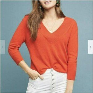 NWT Anthropologie by Anthropologie Orange V-Neck Pullover Sweater - Size S